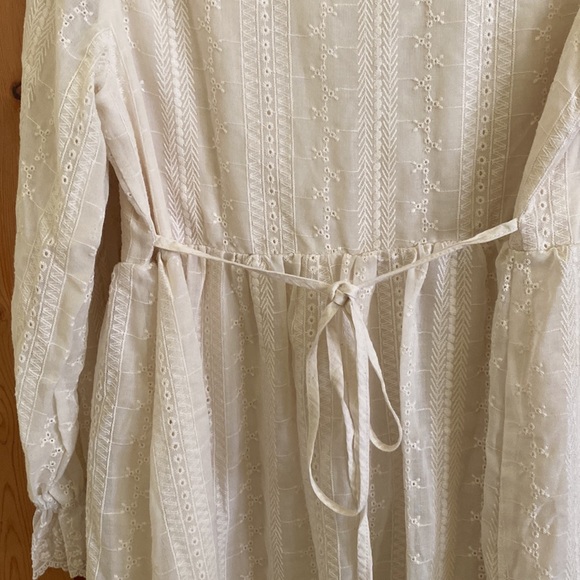 Eyelet lace cottage core romantic dress cream collar button tie waist xs small - Picture 4 of 11
